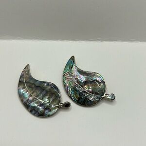 Abalone Alpaca Mexico Shell Iridescent Leave Brooches - bundle of 2